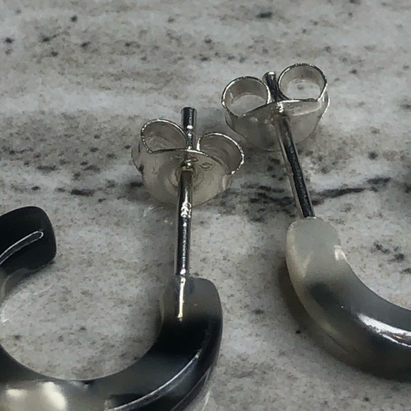 925 Sterling Silver Acrylic Half Hoop Earrings - Picture 7 of 8